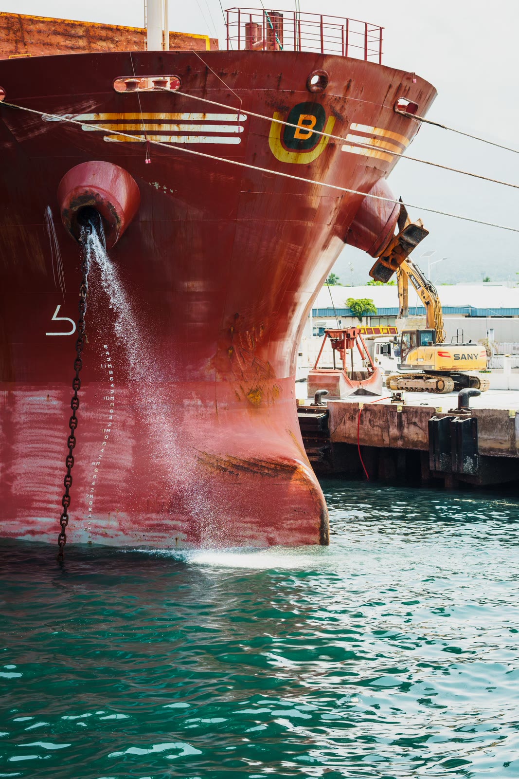 Ship hull at a repair berth — marine engineering